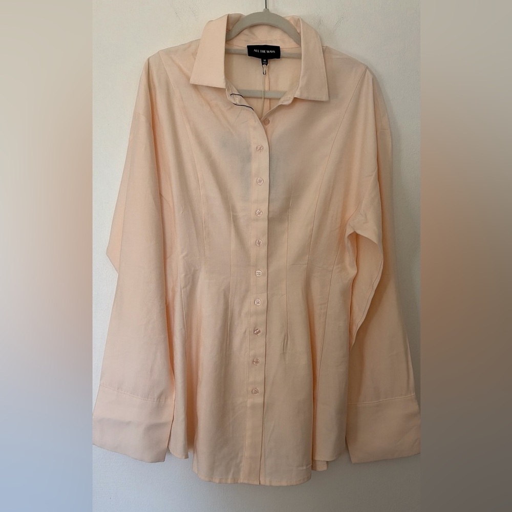 NWT All the Ways Mini Button Up Shirt Dress Women’s Medium Cream